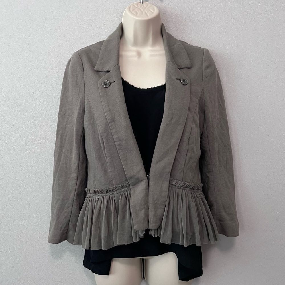 Free People Cropped Gray Ruffled Hem Jacket Size 6